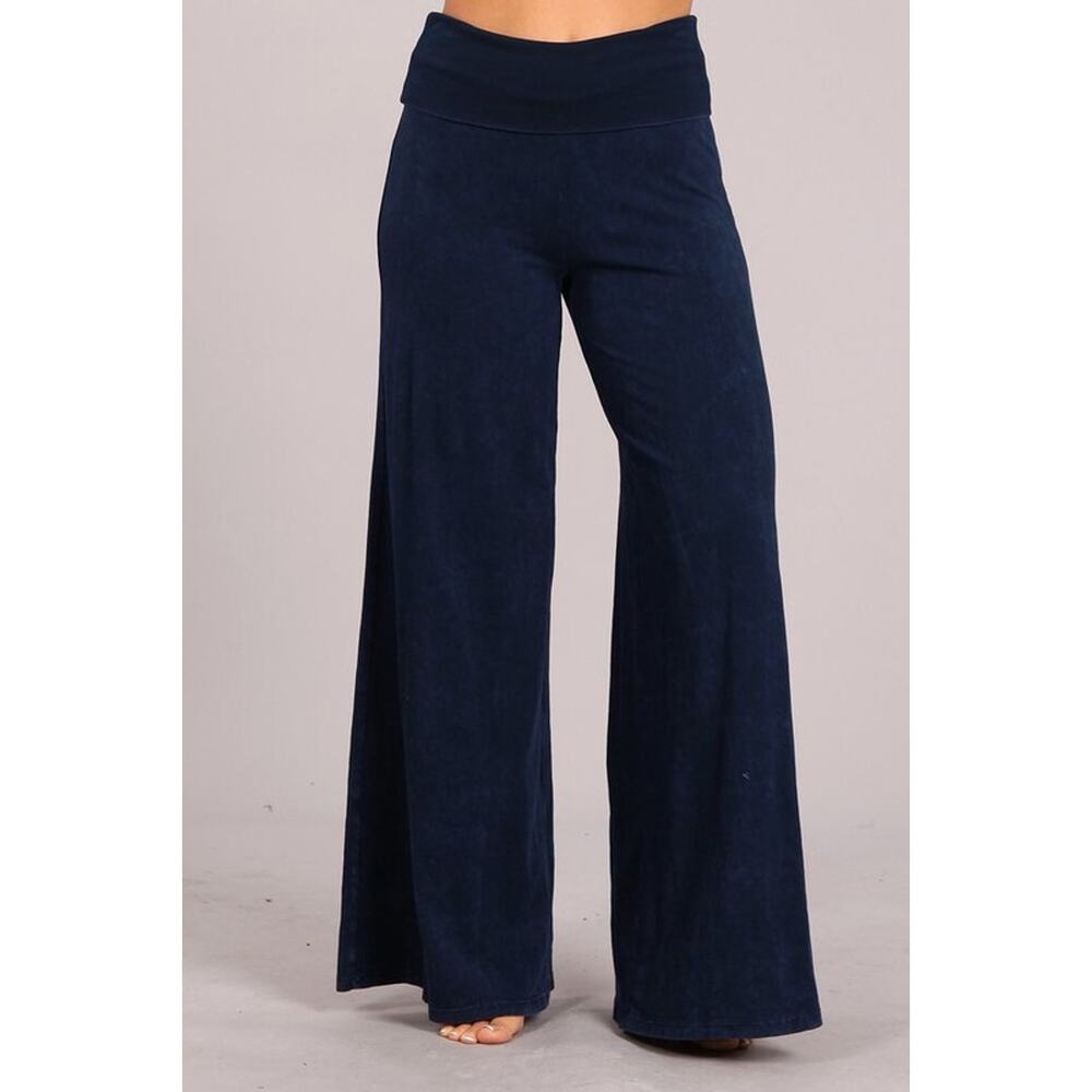 Chatoyant Mineral Wash Wide Leg Palazzo Pants Electric Blue Medium